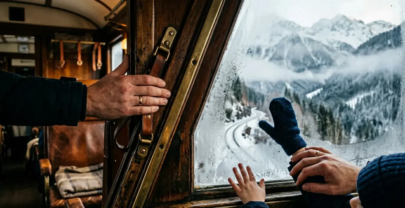 Due treni storici a vapore in partenza da una stazione ferroviaria italiana con una famiglia che osserva