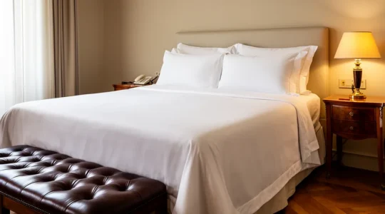 Camera d'albergo italiana con dettagli di lusso e classificazione stellare visibile