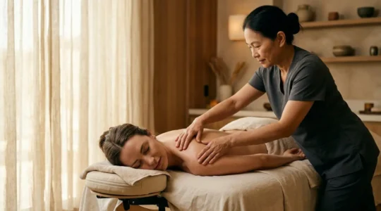 Trattamento di massaggio olistico in ambiente spa rilassante