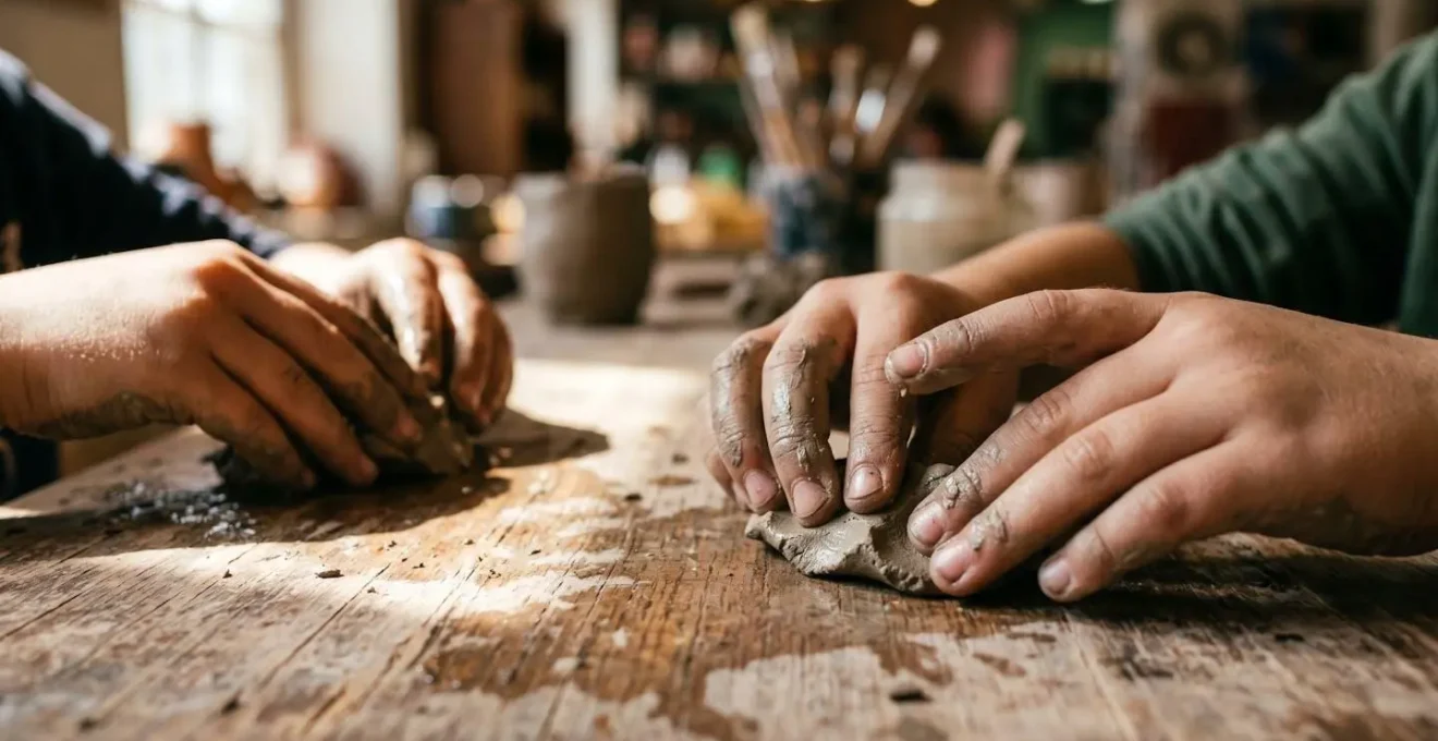 Bambini partecipano a un laboratorio tattile con l'argilla in un museo