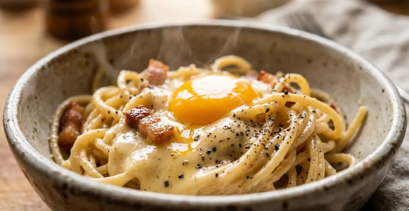 Preparazione autentica della carbonara con guanciale e pecorino romano