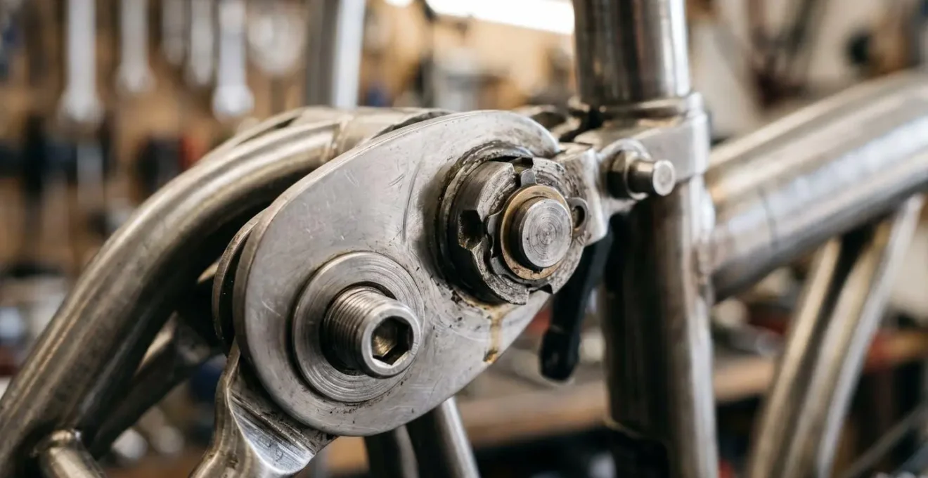 Dettaglio ravvicinato di una bici pieghevole chiusa accanto a bici da noleggio in una stazione ferroviaria