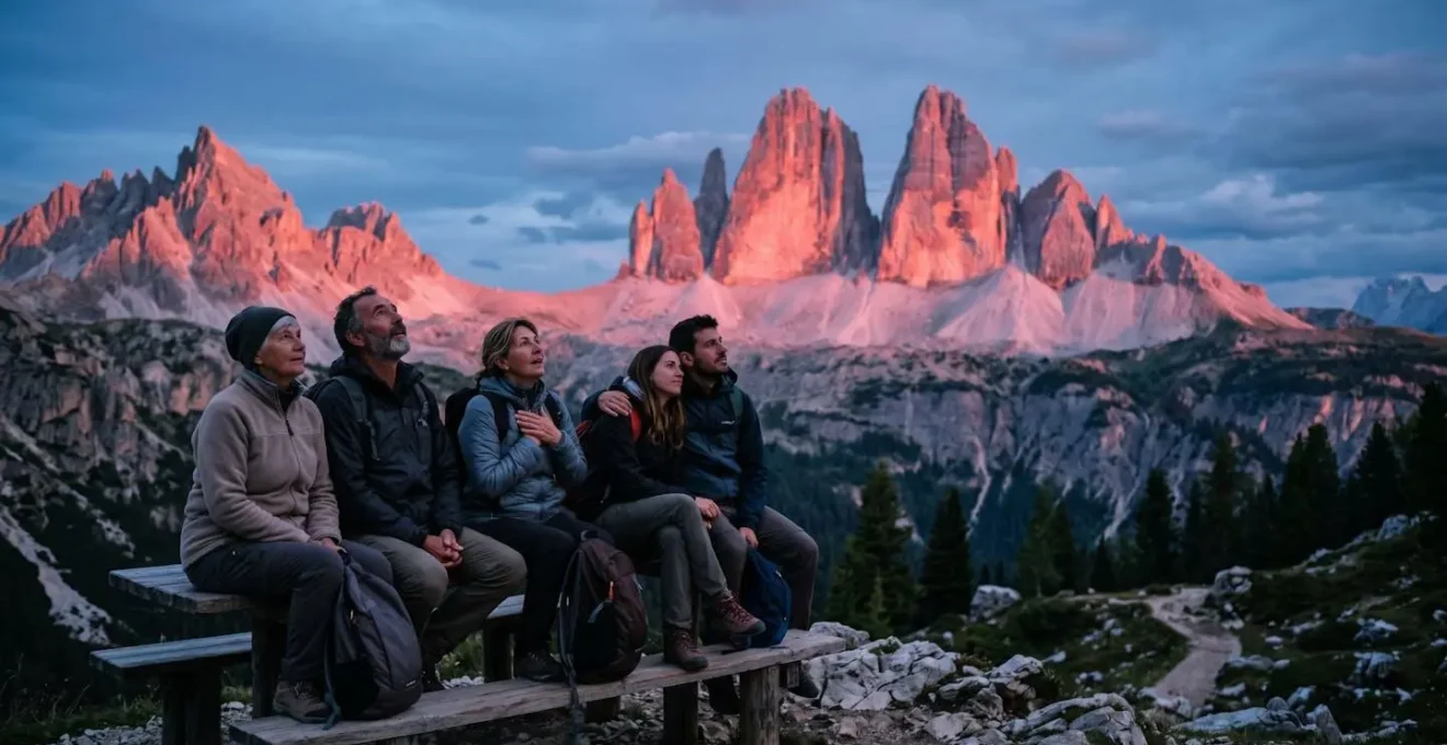 Le Dolomiti illuminate dal fenomeno dell'Enrosadira al tramonto