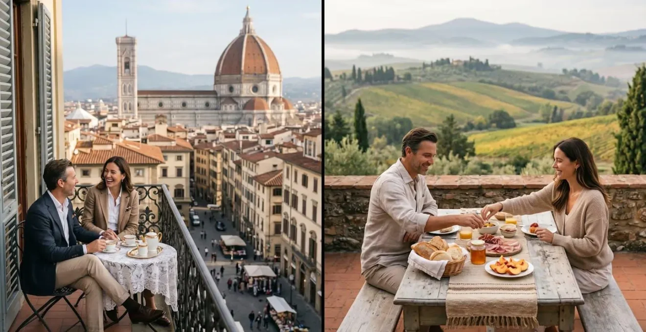 Confronto tra un palazzo rinascimentale nel centro storico di Firenze e una villa di campagna tra le colline toscane