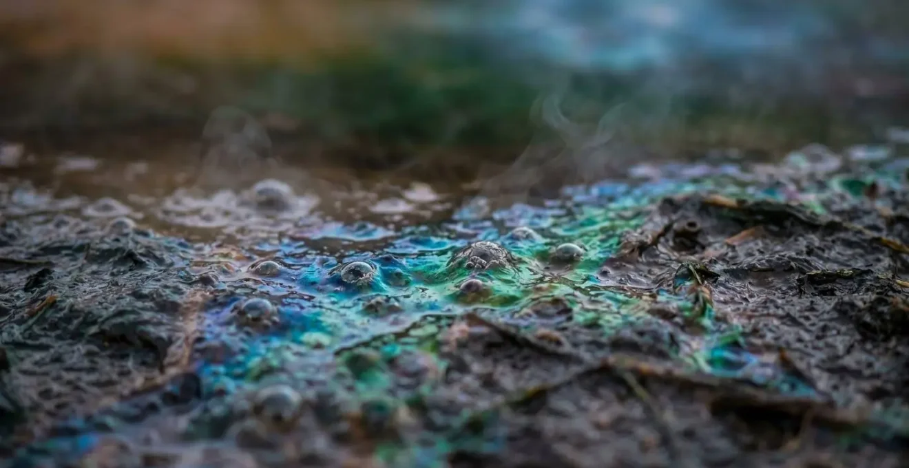 Vasche di maturazione del fango termale con microorganismi visibili