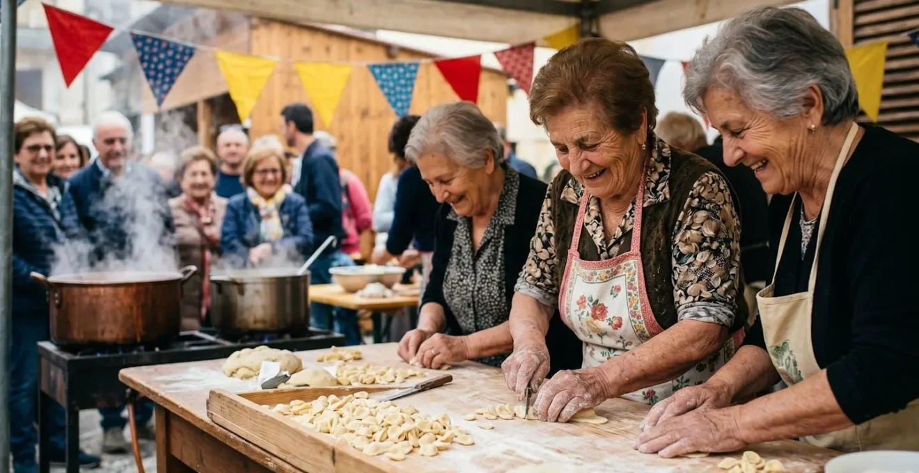 Sagra tradizionale in un borgo dell'Emilia Romagna con prodotti tipici locali